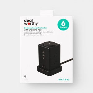 Surge Protector Tower with Top Charging 6 Outlet Pad USB-C and USB-A Port 15A 6ft Cord - Dealworthy™ - 1 of 4