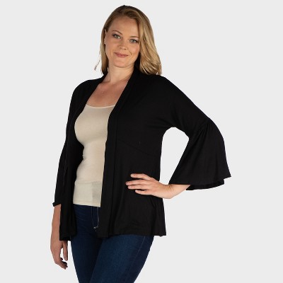 24seven Comfort Apparel Womens Plus Flared Bell Sleeve Open Front Cardigan