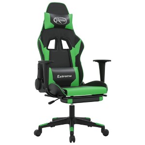 vidaXL Massage Gaming Chair with Footrest, Black&Green, Faux Leather - 1 of 4