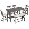 Dining Table Set With Bench For 6 Persons Rectangle Table With Upholstered Chairs 1 Bench Wood Elegant Kitchen Table Chairs Set - 4 of 4