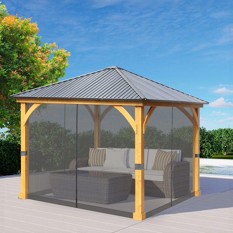 Aoodor 12 x 12 ft. Gazebo Replacement Mosquito Netting Screen 4-Panel Sidewalls with Double Zipper (Only Netting), 3 of 8