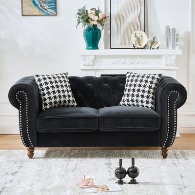 67" Chesterfield Velvet Tufted Sofa,2-Seater Rolled Arm Couch with Nailhead Trim for Living Room,Apartment,Office-Baofuwish