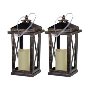 SEVOBAL Party Decorations and Accessories Set of 2 Menifee Lanterns with Distressed Black Finish for Home Decor, Antique Black, 11"*5.9"*11.8" - 1 of 4