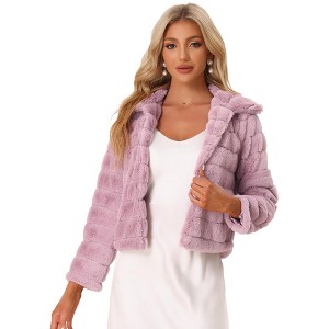 INSPIRE CHIC Women's Collar Warm Winter Outwear Cropped Faux Fur Fluffy Coat - 1 of 4
