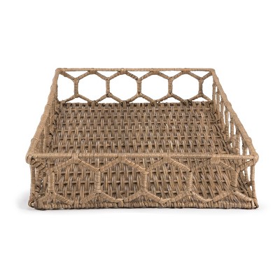 Natural Hand-Woven Rattan Rectangular Tray with Iron Frame