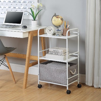 White Metal 3-Tier Utility Rolling Shelf Cart