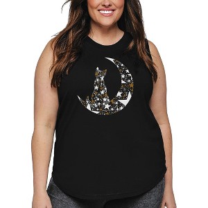 LA Pop Art Cat Sitting On Moon - Women's Word Art Tank Top - 1 of 4