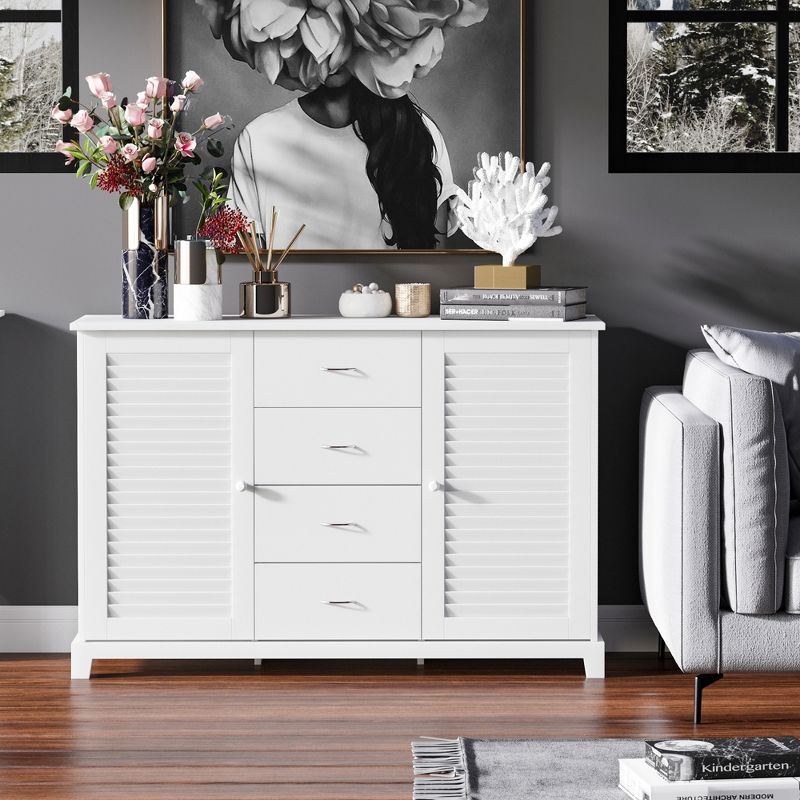 HOMCOM 47" Modern Storage Cabinet Buffet Sideboard with Drawers and Louvered Doors- White, 2 of 9