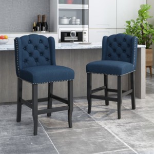 27 Inch Counter Height Stools Set Of 2,Fabric Tufted Wingback Upholstered Kitchen Chairs ,Armless Rubberwood Legs Living Room Chairs -Cuddlewood - 1 of 4