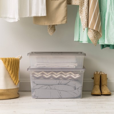 Clear Stackable Plastic Storage Bin with Snap Lid, 58 Qt
