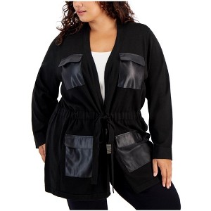 Calvin Klein Faux Leather Pockets Drawstring Tie Sweater - 1 of 1