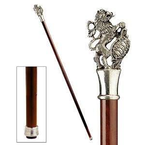 Design Toscano The Padrone Collection: Heraldic Lion Pewter Walking Stick - 1 of 4