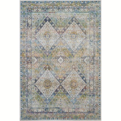 Global Vintage GLB07 Blue/Green Area Rug Farmhouse Vintage Diamonds By Nourison