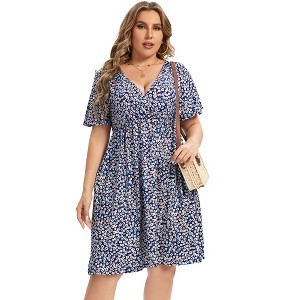 Women's Plus Size A Line Party Mini Dress Knee Length Wrap Dress  redf X-Large - 1 of 1