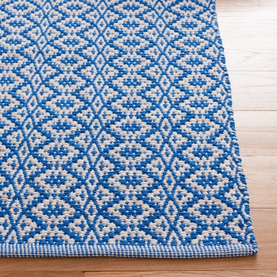 Ivory and Blue Geometric Cotton Handwoven Area Rug