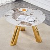 CENGHU Marble Grained Stone Round Dining Table, 42" Stainless Steel Leg Dining Table for 4-6 Pepole, 3-legged Coffee Table for Dining Room, Office - 2 of 4