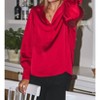 Women's Satin Long Sleeve Collared Blouse - Oddi - 2 of 2