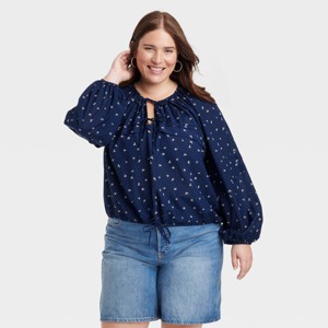 Women's Long Sleeve Tie-Front Blouse - Universal Thread™ - 1 of 3