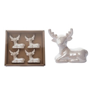 Transpac Dolomite 7.5 in. White Christmas Elegant Reindeer Place Card Holder Set of 4 - 1 of 4