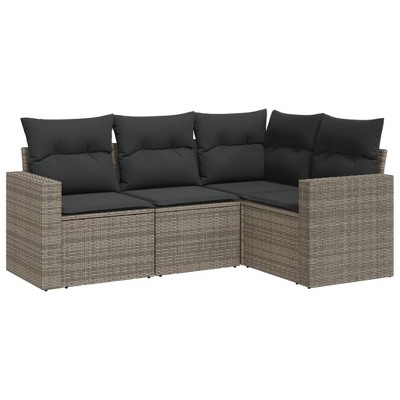vidaXL 4 Piece Patio Sofa Set with Cushions Gray Poly Rattan - Without Table