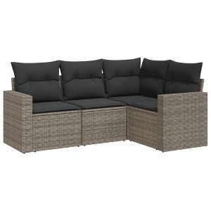 vidaXL 4 Piece Patio Sofa Set with Cushions Gray Poly Rattan - Without Table - 1 of 4