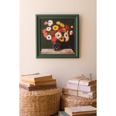 Wall Art – Green Framed Still Life Painting with Vase and Flowers by Kalalou