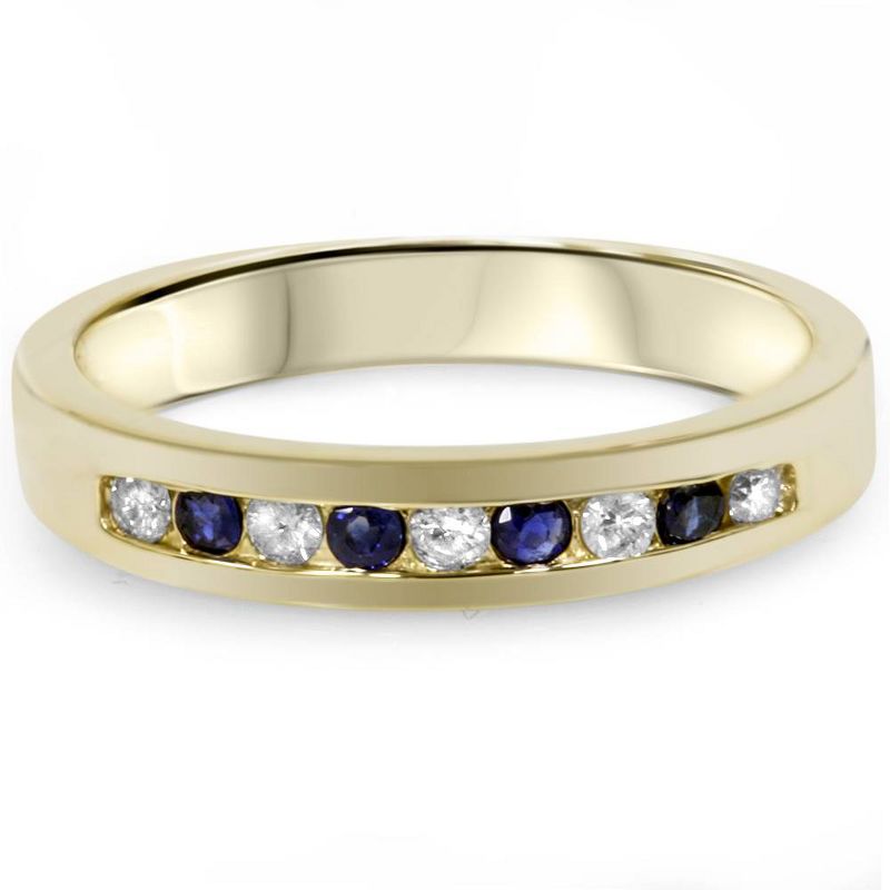 Pompeii3 1/3ct Diamond & Blue Sapphire Anniversary Wedding Ring 14k Yellow Gold, 4 of 6