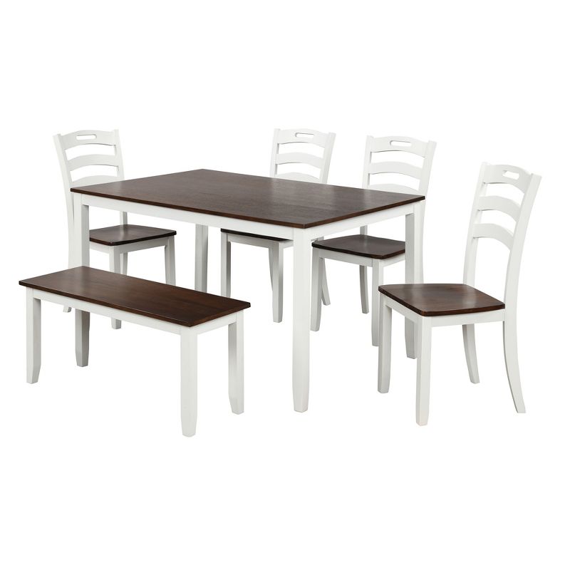 Modern 6-Piece Dining Table Set with Waterproof Coat Ivory and Cherry-ModernLuxe, 4 of 13