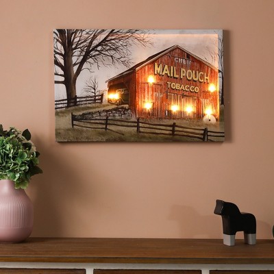 Rustic Red Barn Landscape Canvas Print with LED Lights