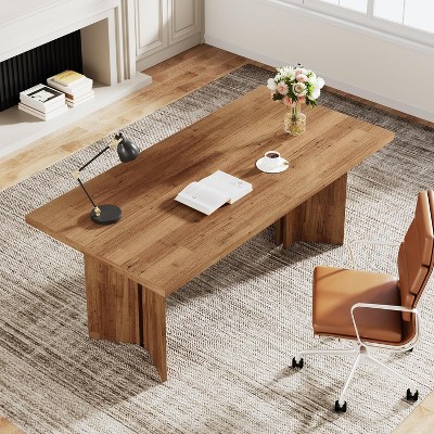 Okak Vintage Wood Large Executive Desk Rectangle Dining Table,Long Modern Kitchen Dinner Table for Dining Room,Breakfast Nook
