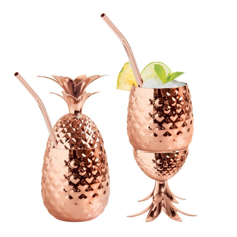 Oggi Stainless Steel Pineapple Tumbler With Straw 12oz Copper, 3 of 4