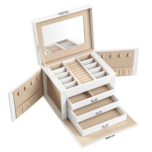 Large Accessory Organizer 4-Tier White Mirror Jewelry Box - 1 of 4
