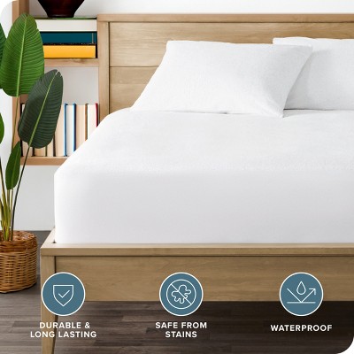 White Full XL Waterproof Cotton Terry Mattress Protector