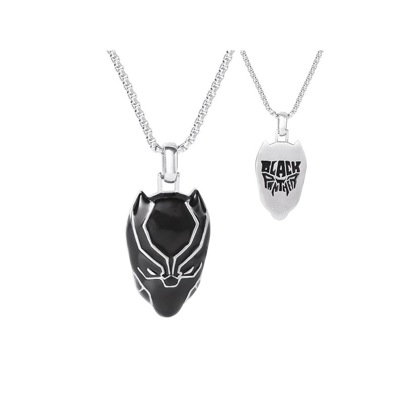 Marvel Black Panther Mens Black Enamel and Stainless Steel Pendant Necklace, 24" Box Chain, 3 of 6