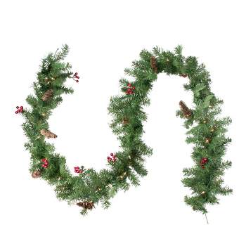 Northlight Real Touch™️ Pre-Lit Noble Fir with Berries Artificial Christmas Garland - 9' x 10" - Clear Lights