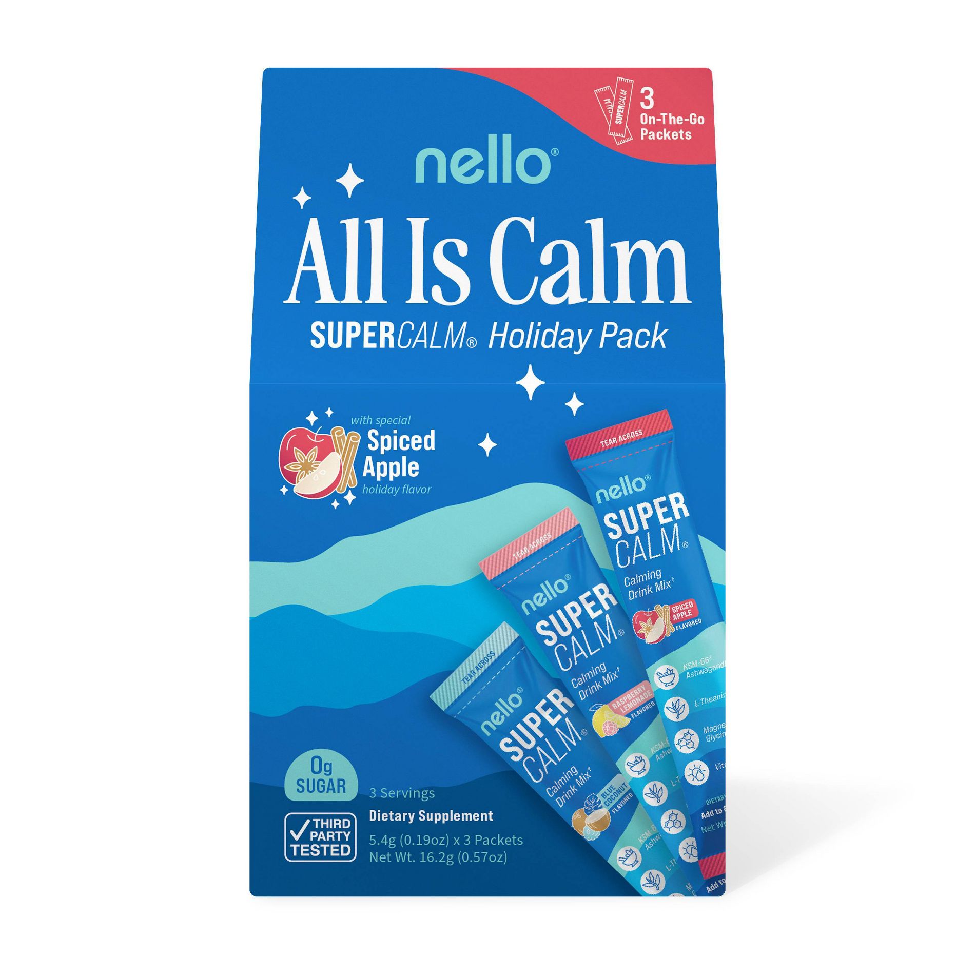 Nello Supercalm Calming Drink Mix Supplement Powder - Stocking Stuffer Variety - 3ct