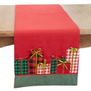 Saro Lifestyle Festive and Fun Christmas Gifts Table Runner, 16"x72", Red - 1 of 3