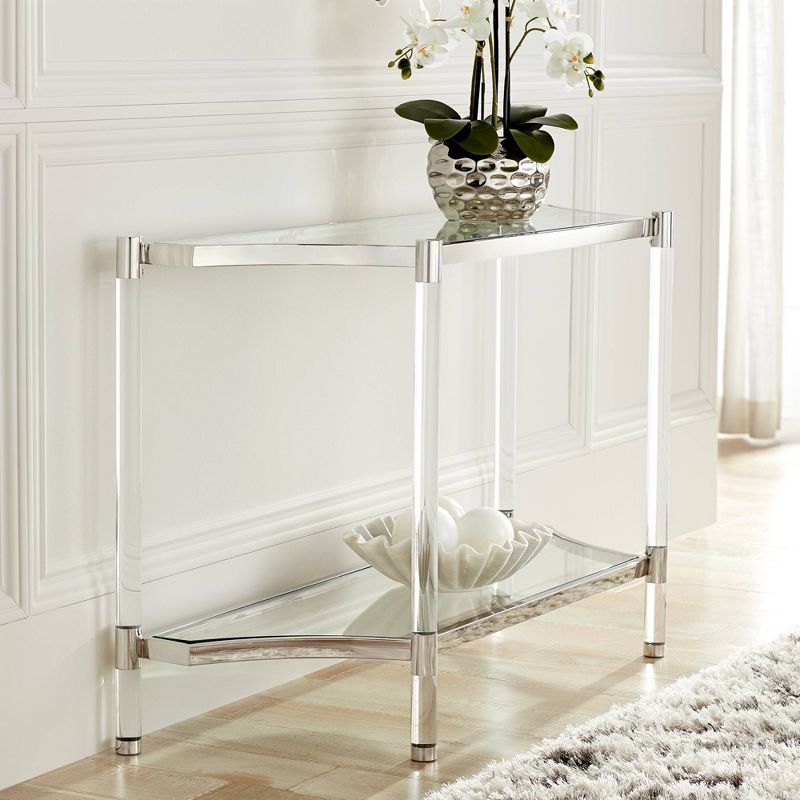55 Downing Street Erica Modern Acrylic Rectangular Console Table 48" x 16" with Shelf Clear Thin Legs for Living Room Bedroom Bedside Entryway House, 2 of 10