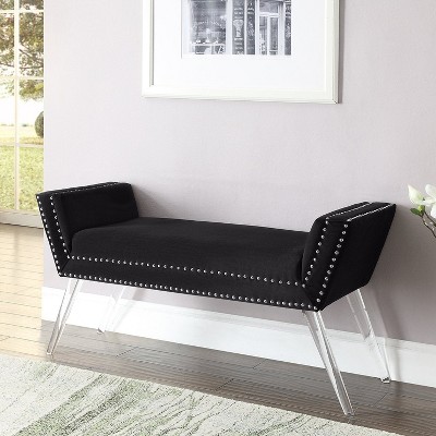 Inspired Home Crawford Velvet Bench Acrylic Leg and Silver Nailhead Trim