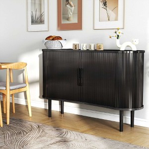 Angel Sar 55" Modern Buffet Cabinet with Curved Design - Storage Sideboard with Sliding Doors & Adjustable Shelves for Living Room, Black - 1 of 4