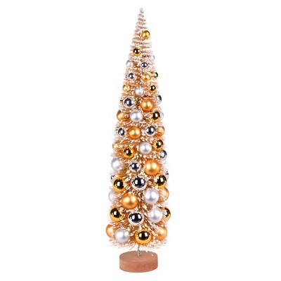 Vickerman 24" Vintage Tabletop Frosted Gold Artificial Christmas Tree, Gold, Silver Ornament