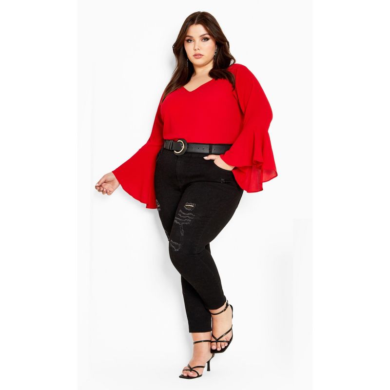 Women's Plus Size Bell Sleeve Top - love red | CITY CHIC, 1 of 6
