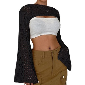 Coolmee Womens Crochet Shrug Hollow Out Bolero Shrug See Through Cropped Knit Sweater Top - 1 of 4