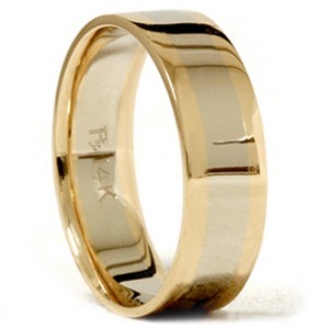 Pompeii3 Mens Gold Plain Two Tone Comfort Fit Wedding Band 14K - 1 of 4