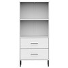 vidaXL Oslo Solid Wood Bookcase with 2 Drawers and Compartments - Rustic Charm Metal Hardware, White - 4 of 4