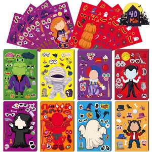 Fun Little Toys 40Pcs Halloween Make a Face Sticker, Halloween DIY Stickers Include Vampire Mummy Ghost Witch Clown for Halloween Party Favors - 1 of 4
