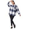 da-sh Women's Cotton Flannel Hoodie Shacket | Navy-White - 3 of 4