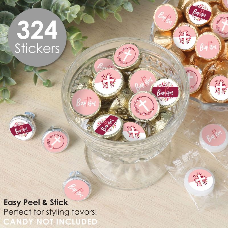 Big Dot of Happiness Baptism Pink Elegant Cross - Girl Religious Party Small Round Candy Stickers - Party Favor Labels - 324 Count, 2 of 8