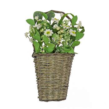 18" Artificial Daisies and Berries Wall Basket - National Tree Company