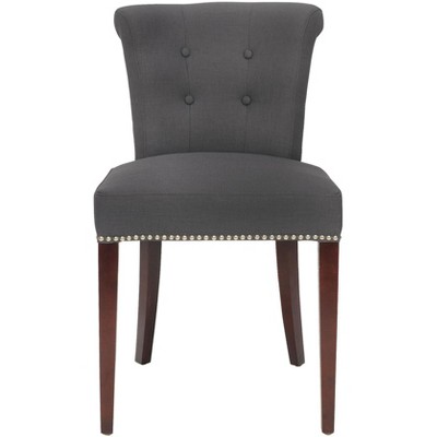 Charcoal Linen Upholstered Dining Side Chair Set with Mahogany Legs